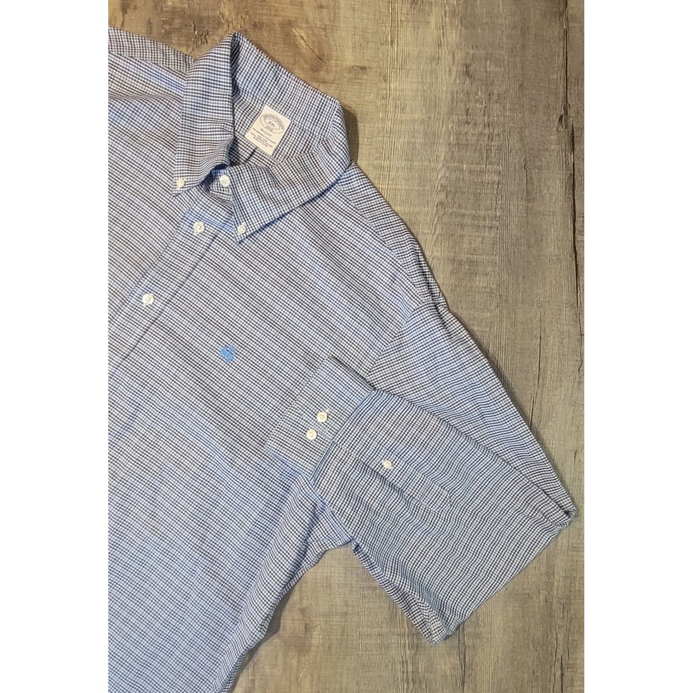 Brooks Brothers Regent Non-Iron Supima Cotton Gingham SS Shirt XXL Blue